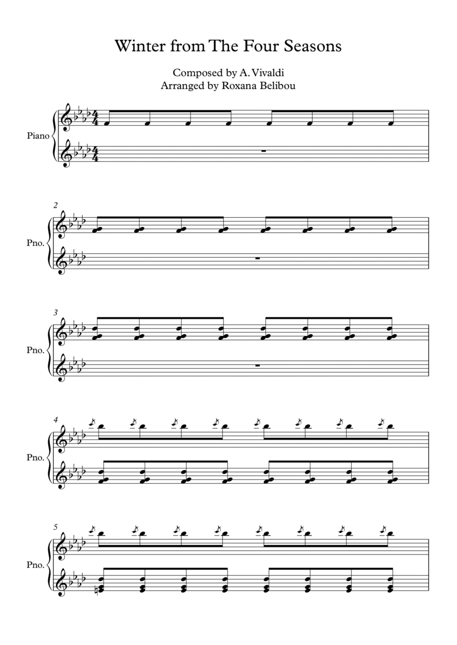 Winter (First Movement) from The Four Seasons by Vivaldi Piano (arr. Roxana Belibou)