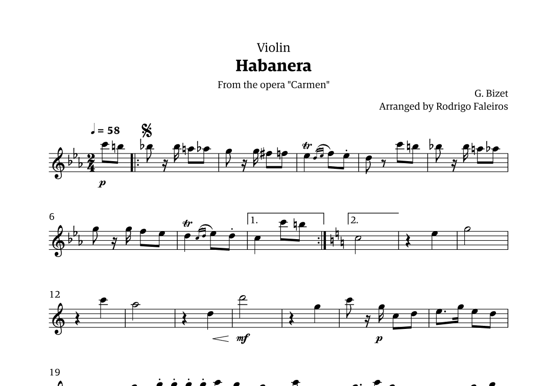 Habanera (for solo violin) (arr. Rodrigo Faleiros)