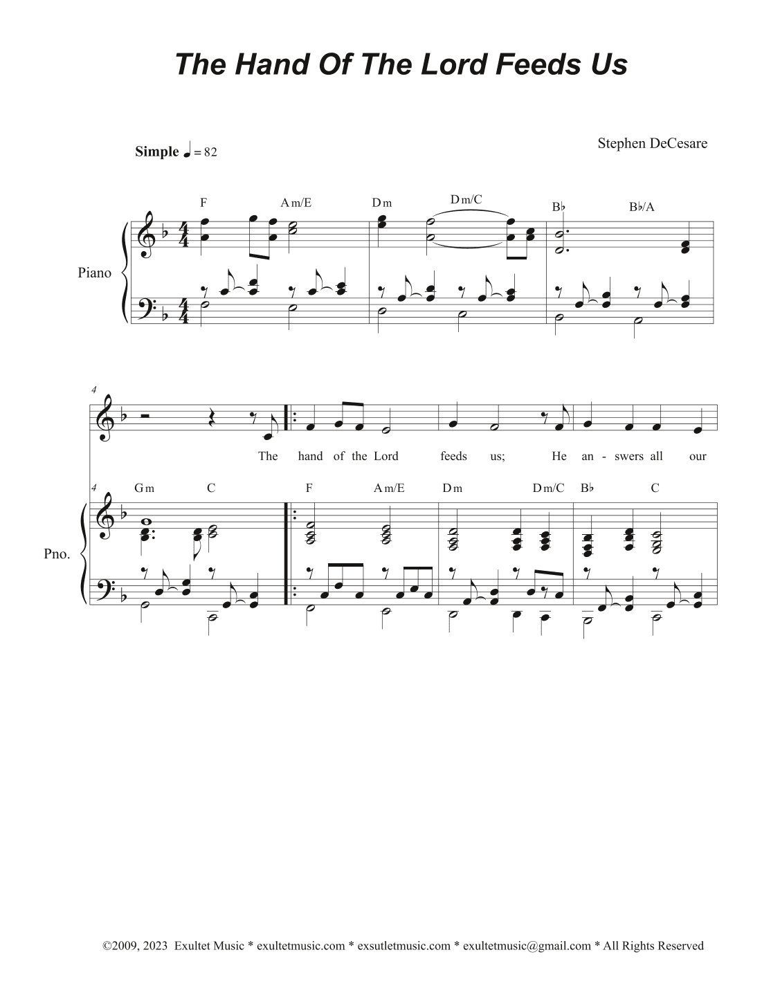 The Hand Of The Lord Feeds Us (Vocal solo - Medium Key)