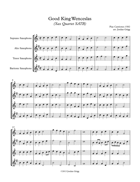 Good King Wenceslas (Sax Quartet SATB) (arr. Jordan Grigg)