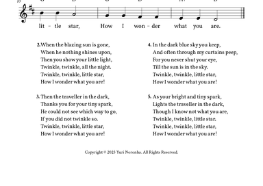 Twinkle, Twinkle Little Star - Lead Sheet D Major (Full Lyrics) (arr. Yuri Noronha)