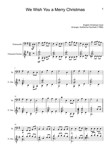 English Christmas Carol - We Wish You a Merry Christmas. For Violoncello and Classical Guitar. (arr. Guilherme Facchetti)