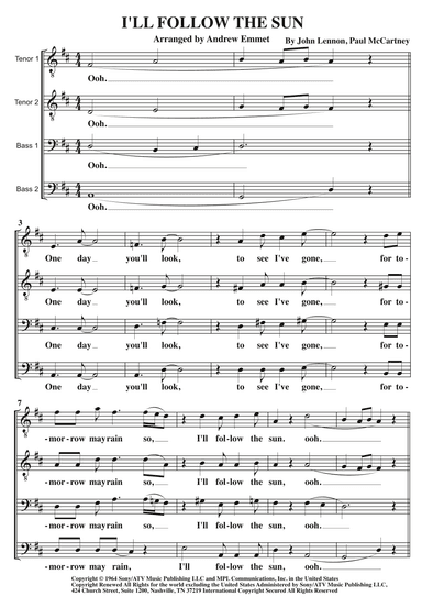 I'll Follow The Sun (arr. Andrew Emmet)
