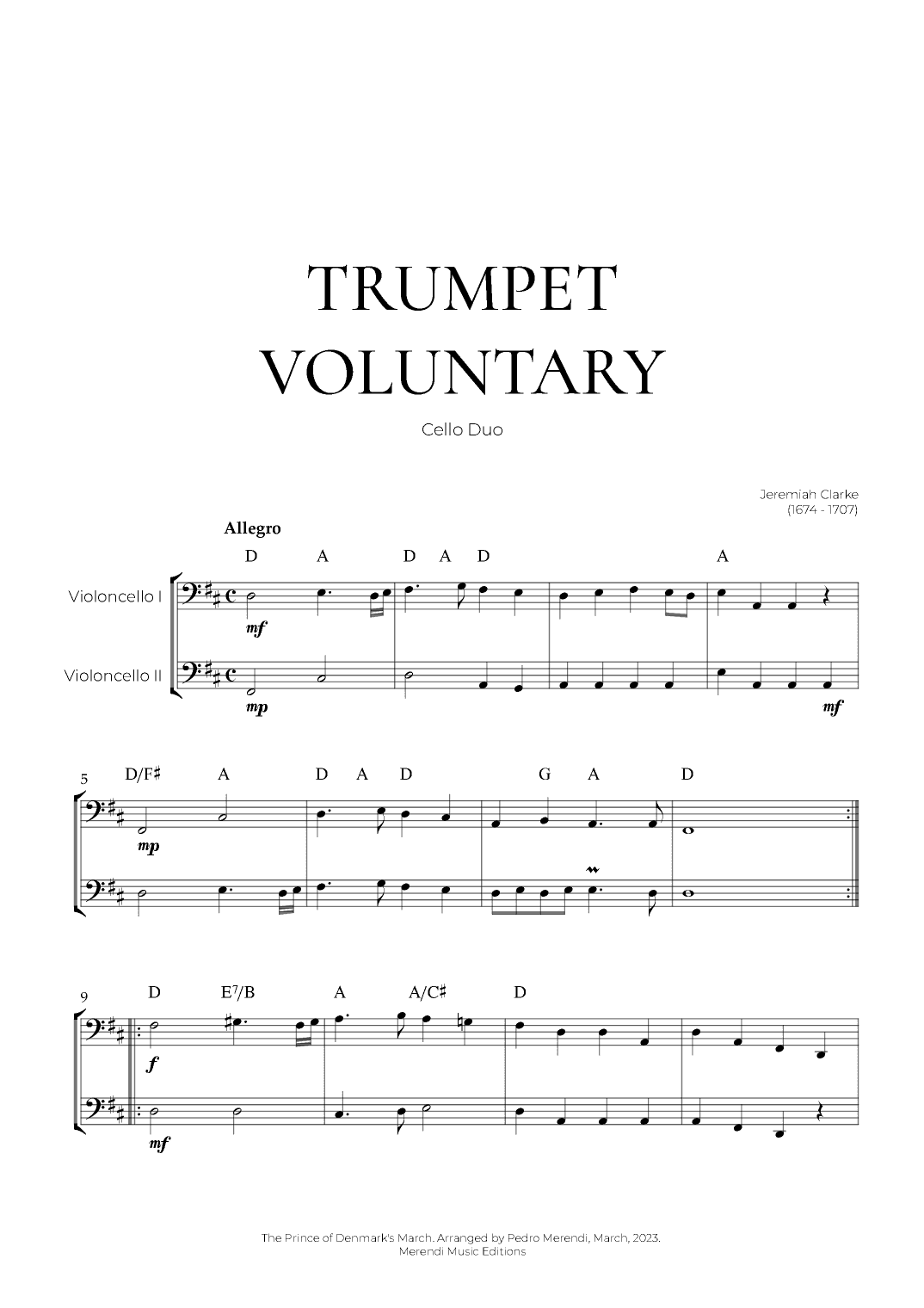 Trumpet Voluntary (Cello Duo) - Jeremiah Clarke (arr. Pedro Merendi)
