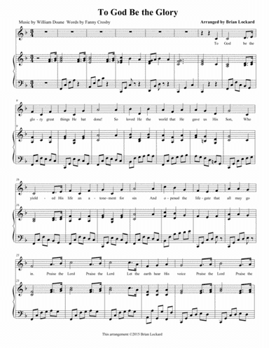 To God Be the Glory Medium Voice and Piano (arr. Brian Lockard)