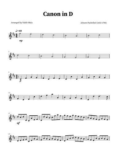 Canon in D - Tenor Recorder Solo (arr. Valdir Maia)