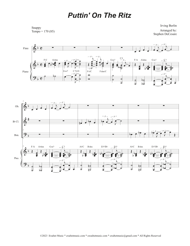 Puttin' On The Ritz (Woodwind Quartet and Piano) (arr. Stephen DeCesare)