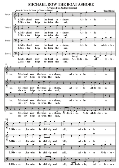 Michael Row The Boat Ashore A Cappella TTBB (arr. Andrew Emmet)