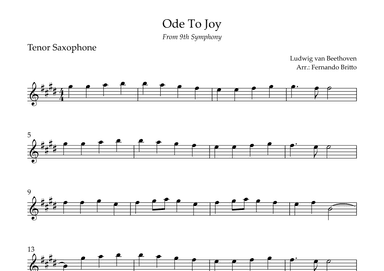Ode To Joy Theme (from Beethoven's 9th Symphony) for Tenor Saxophone Solo (arr. Fernando Britto)