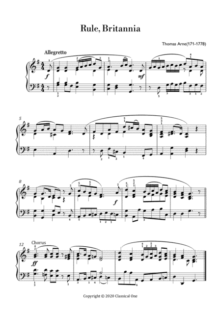 Arne - Rule, Britannia (Easy piano arrangement) (arr. MPS)