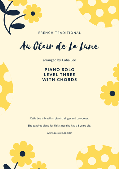 Au Clair De La Lune - Piano Solo - Intermediate - With Chords (arr. Catia Lee)