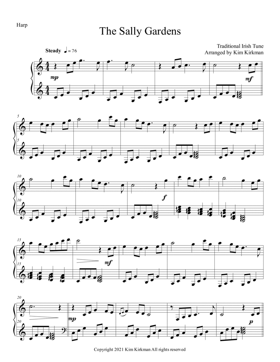 The Sally Gardens - arranged for harp (no levers required) (arr. Kim Kirkman)