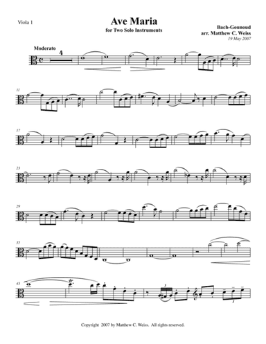 Ave Maria for Two Solo Instruments - Viola 1 (arr. Matthew C. Weiss)