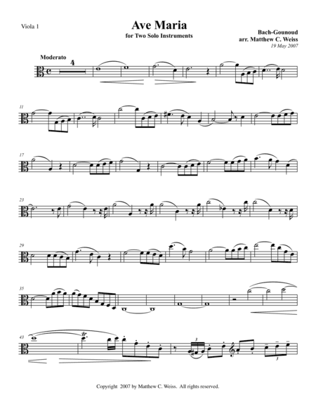 Ave Maria for Two Solo Instruments - Viola 1 (arr. Matthew C. Weiss)