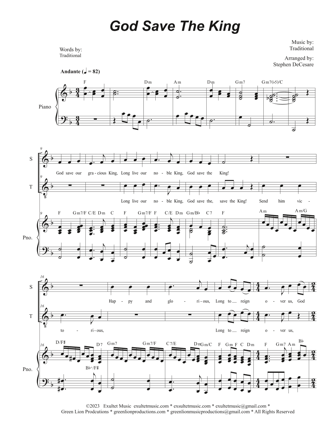 God Save The King (2-part choir - (Soprano and Tenor) (arr. Stephen DeCesare)