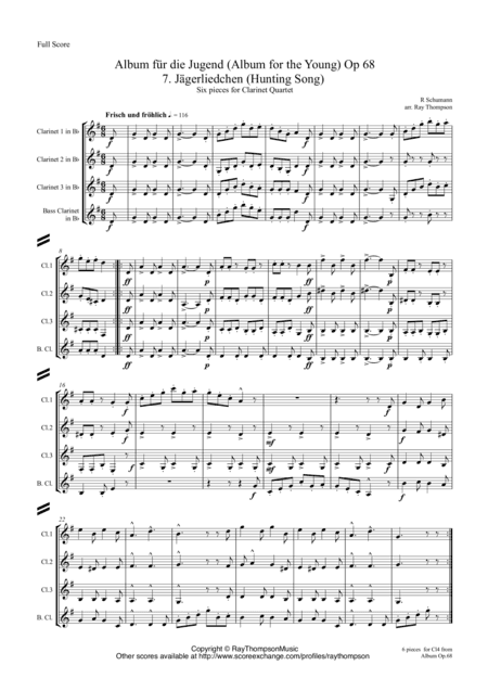 Schumann: Album für die Jugend (Album for the Young) Op 68 (6 pieces) - clarinet quartet (arr. Ray Thompson)