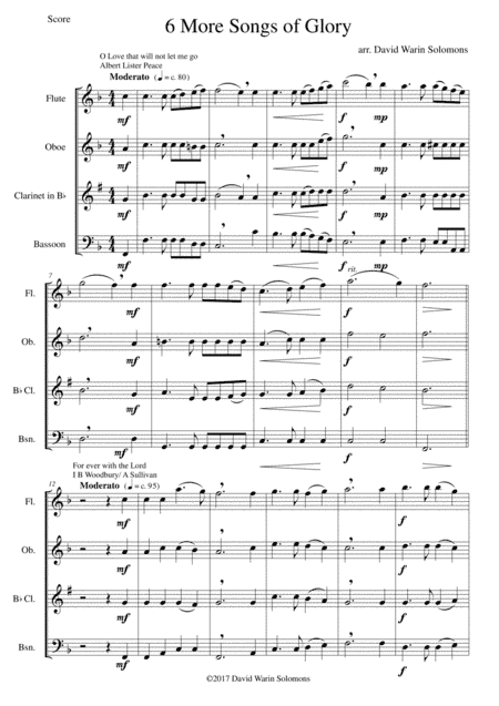 6 more Songs of Glory for wind quartet (arr. David Warin Solomons)