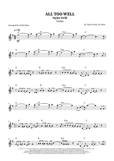 All Too Well (arr. Valdir Maia)