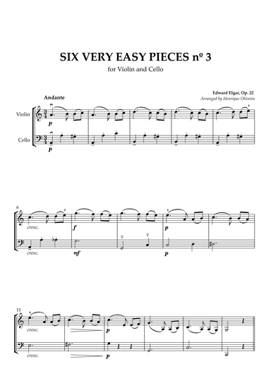 Six Very Easy Pieces nº 3 (Andante) - Violin and Cello (arr. Henrique Oliveira)