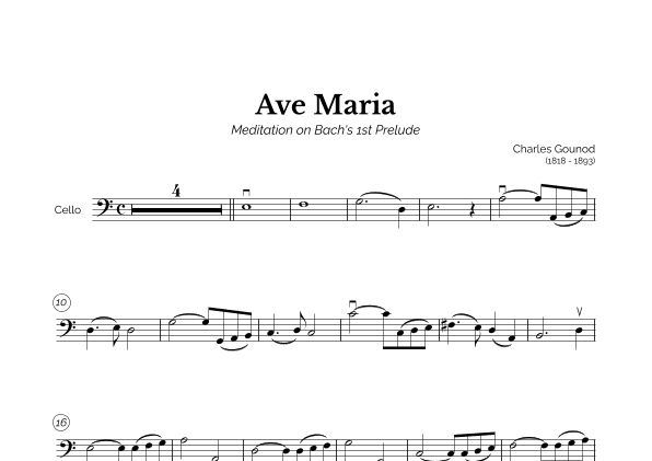 Ave Maria (Charles Gounod) for Easy Cello (arr. Marcos Soares)