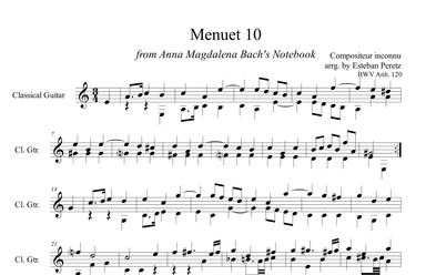 Menuet 10 from Anna Magdalena Bach's Notebook for Classical Guitar (arr. Esteban Peretz)
