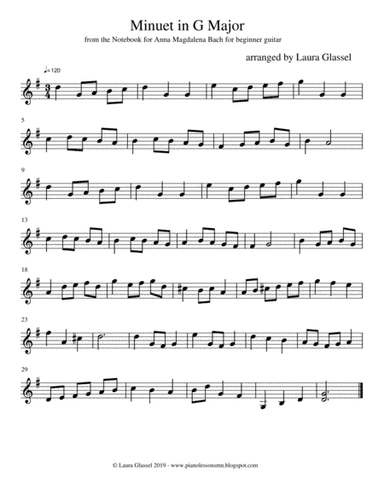 Minuet in G Major for Beginner Guitar (arr. Laura Glassel)