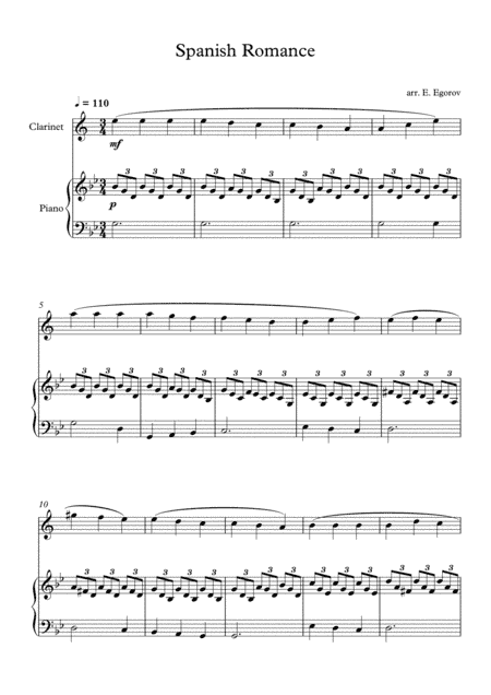 Spanish Romance, For Clarinet & Piano (arr. Eugene Egorov)
