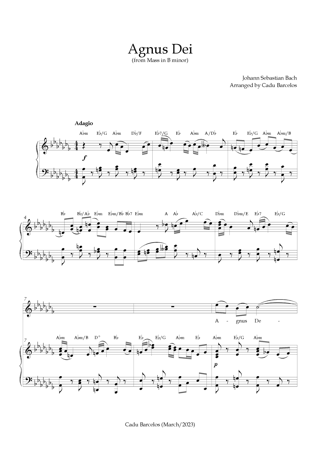 Agnus Dei - Mass B Minor BACH - Ab minor Chords (arr. Cadu Barcelos)