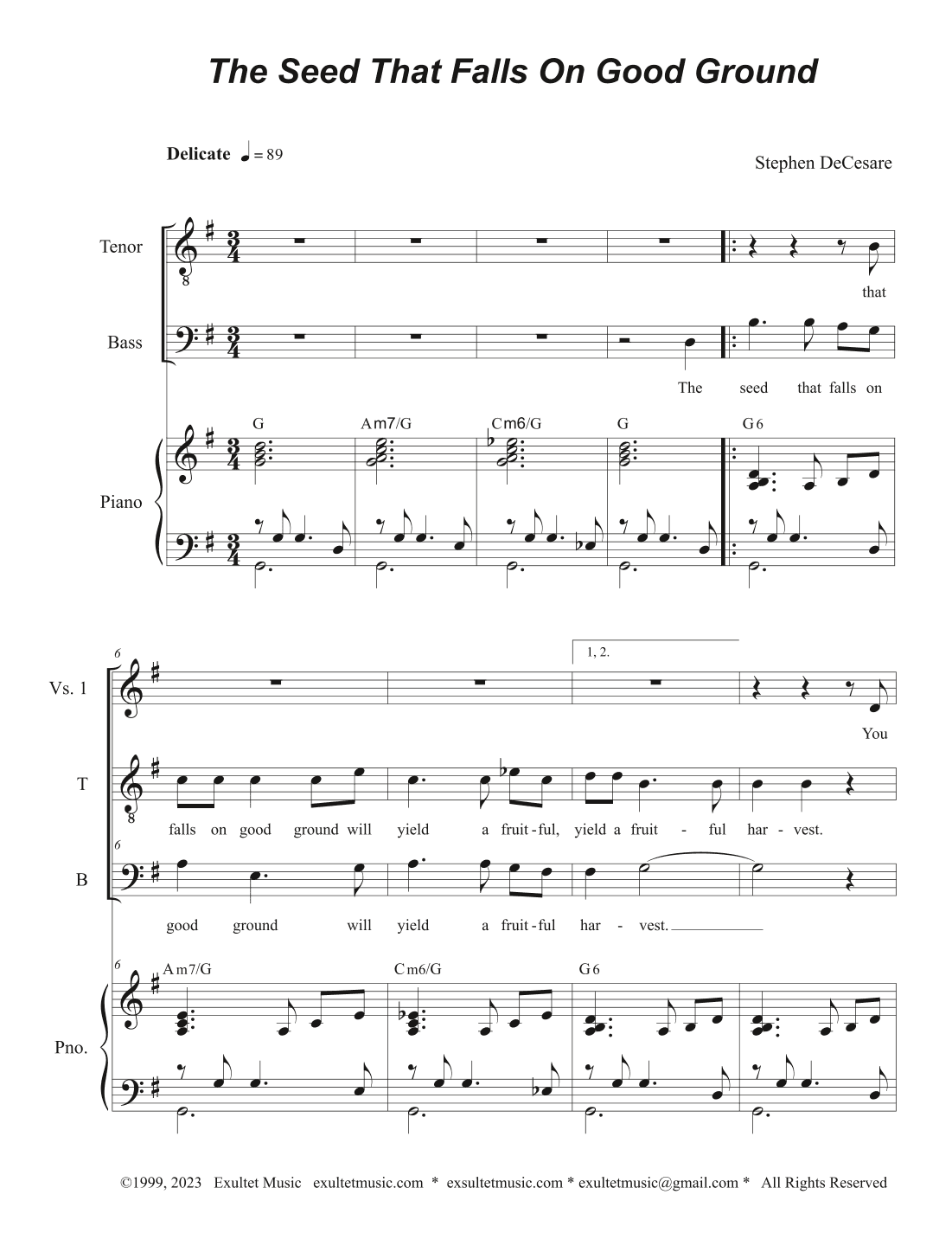The Seed That Falls On Good Ground (Duet for Tenor and Bass solo)