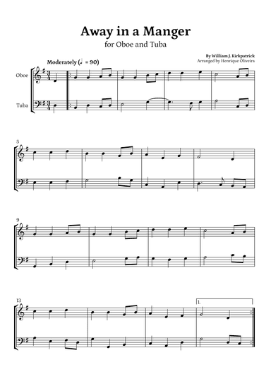 Away in a Manger (Oboe and Tuba) - Beginner Level (arr. Henrique Oliveira)