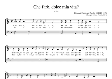 Che farò dolce mia vita (arr. Early Music Scores)