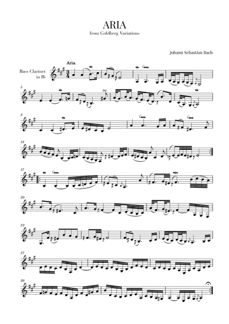 Aria (from Goldberg Variations - BWV 988) for Bass Clarinet (arr. Cadenza Editions)
