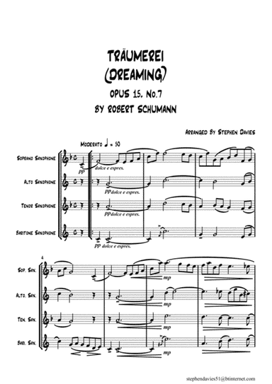 'Traumerei (Dreaming)' Op.15 No.7 by Robert Schumann for Saxophone Quartet. (arr. Stephen Davies)
