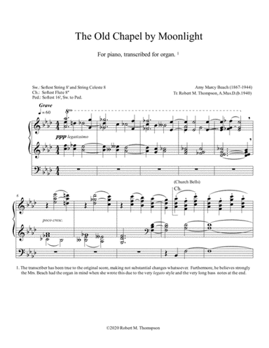 Amy Beach "The Old Chapel in the Moonlight" for Organ (arr. Robert M. Thompson, A.Mus.D. (b. 1940))