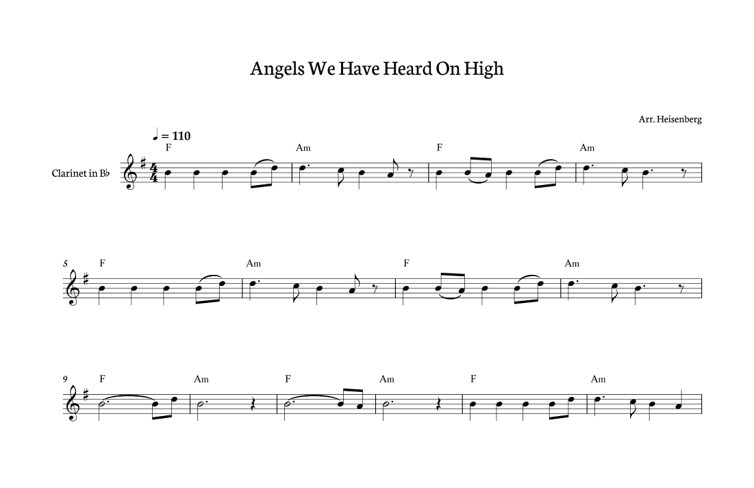 Angels We Have Heard on High for Clarinet with chords (arr. Heisenberg)
