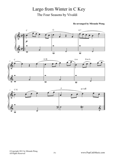 Largo from Winter (The Four Seasons) - Piano Solo in C Key (arr. Miranda Wong)