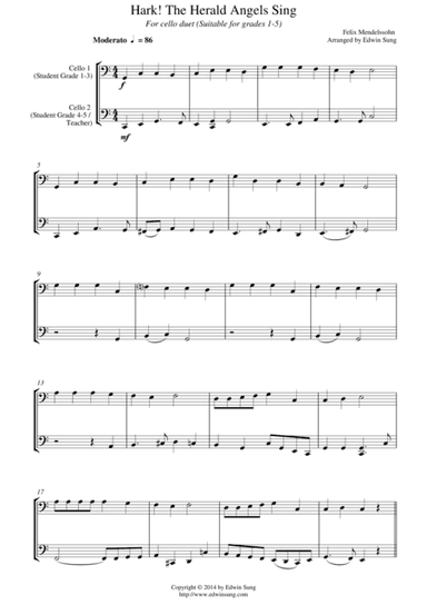 Hark! The Herald Angels Sing (for cello duet, suitable for grades 1-5) (arr. Edwin Sung)