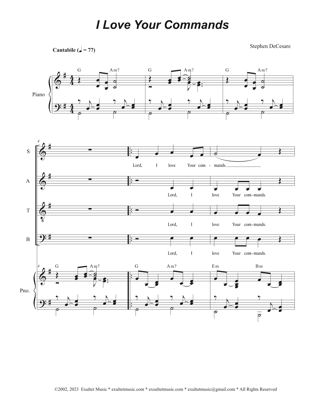 I Love Your Commands (Vocal Quartet - (SATB)