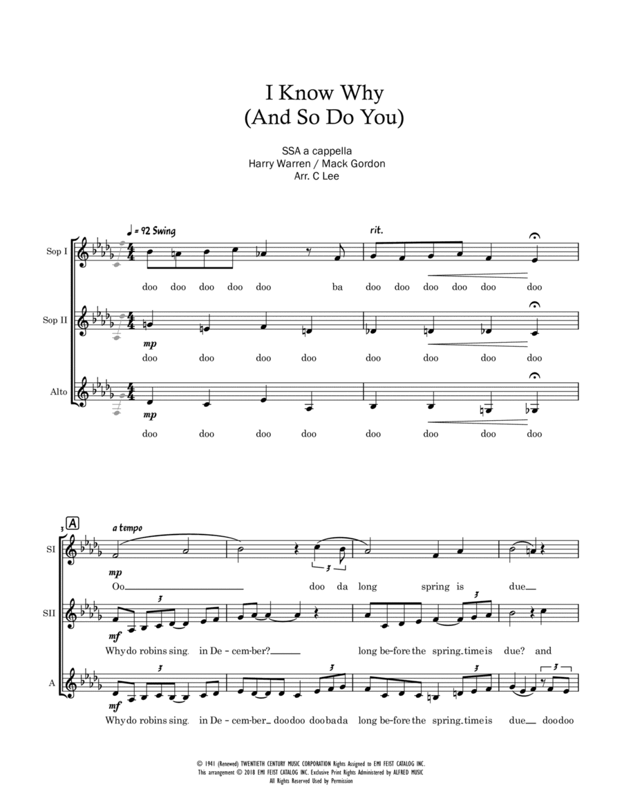 I Know Why (and So Do You) (arr. C Lee)