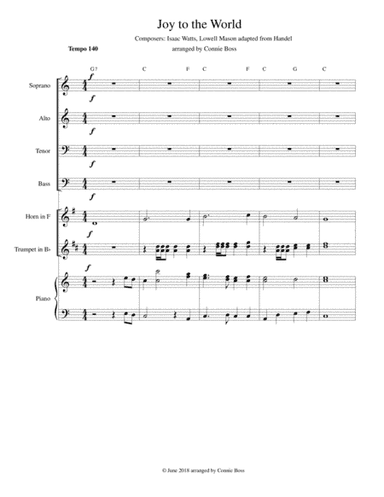 Joy to the World - SATB with brass instruments and piano (arr. Connie Boss)