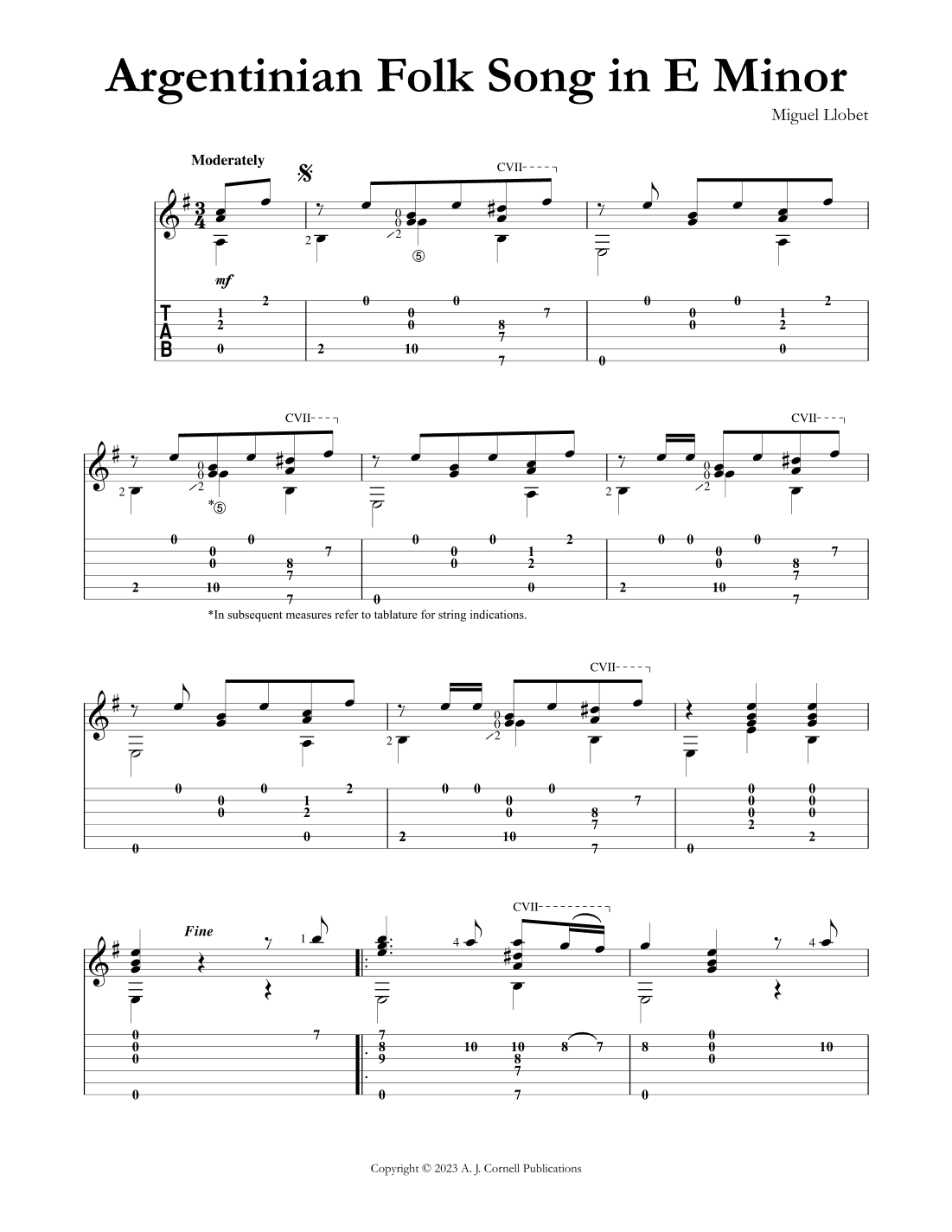 Argentinian Folk Song in E Minor (arr. Miguel Llobet)