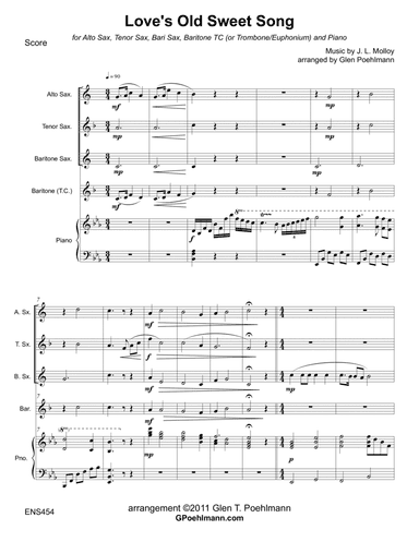 LOVE'S OLD SWEET SONG - Alto, Tenor, Bari Sax and Trombone/Baritone TC with Piano (arr. Glen Poehlmann)