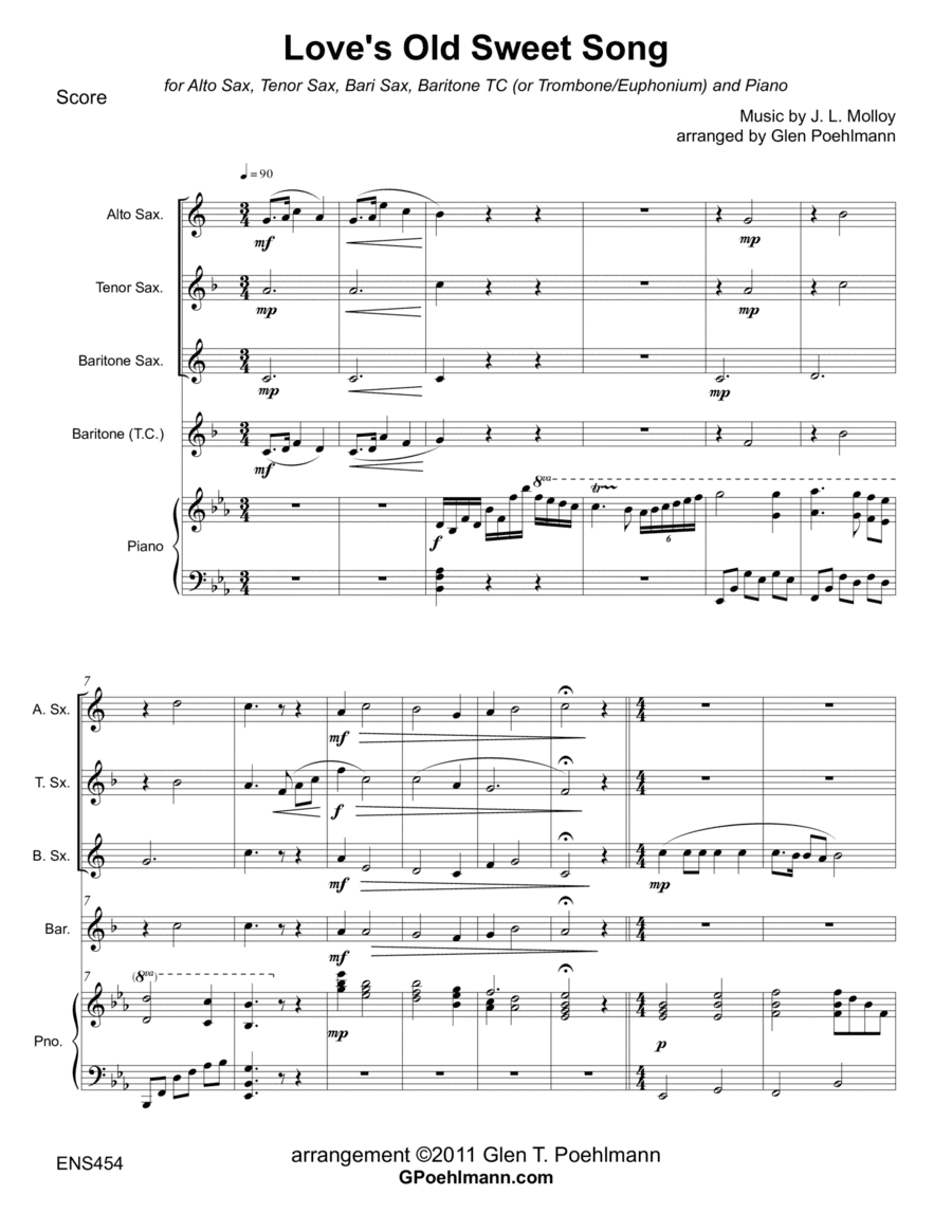 LOVE'S OLD SWEET SONG - Alto, Tenor, Bari Sax and Trombone/Baritone TC with Piano (arr. Glen Poehlmann)