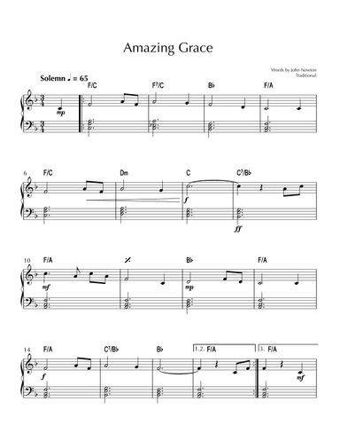 Amazing Grace - Easy Piano in F Major (with Chord Symbols) (arr. Stephanie B.)