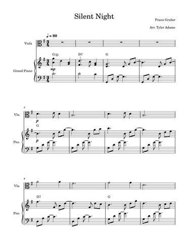 Silent Night (Viola Solo with Piano) (arr. Tyler Adams)