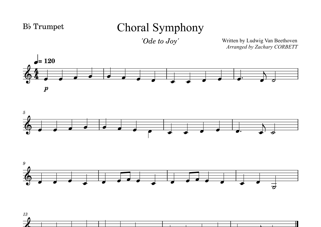 Choral Symphony Ode To Joy (arr. Zachary Corbett)