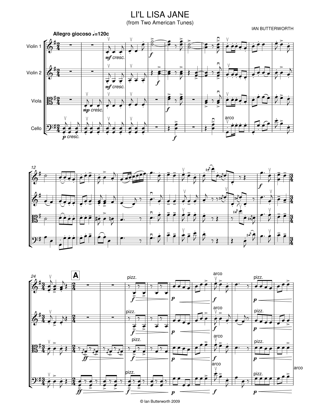IAN BUTTERWORTH L'il Lisa Jane for string quartet