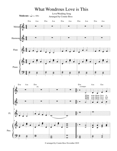 What Wondrous Love is This  Weddings -  vocal duet and piano with optional instruments included (arr. Connie Boss)