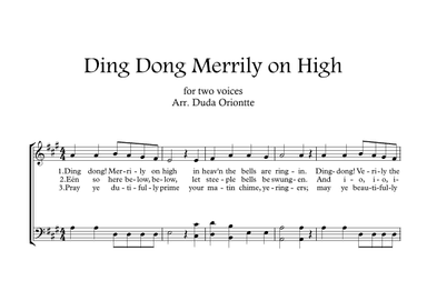 Ding Dong Merrily on High  (two mixed voice - A major - no chords - no piano) (arr. Duda Oriontte)