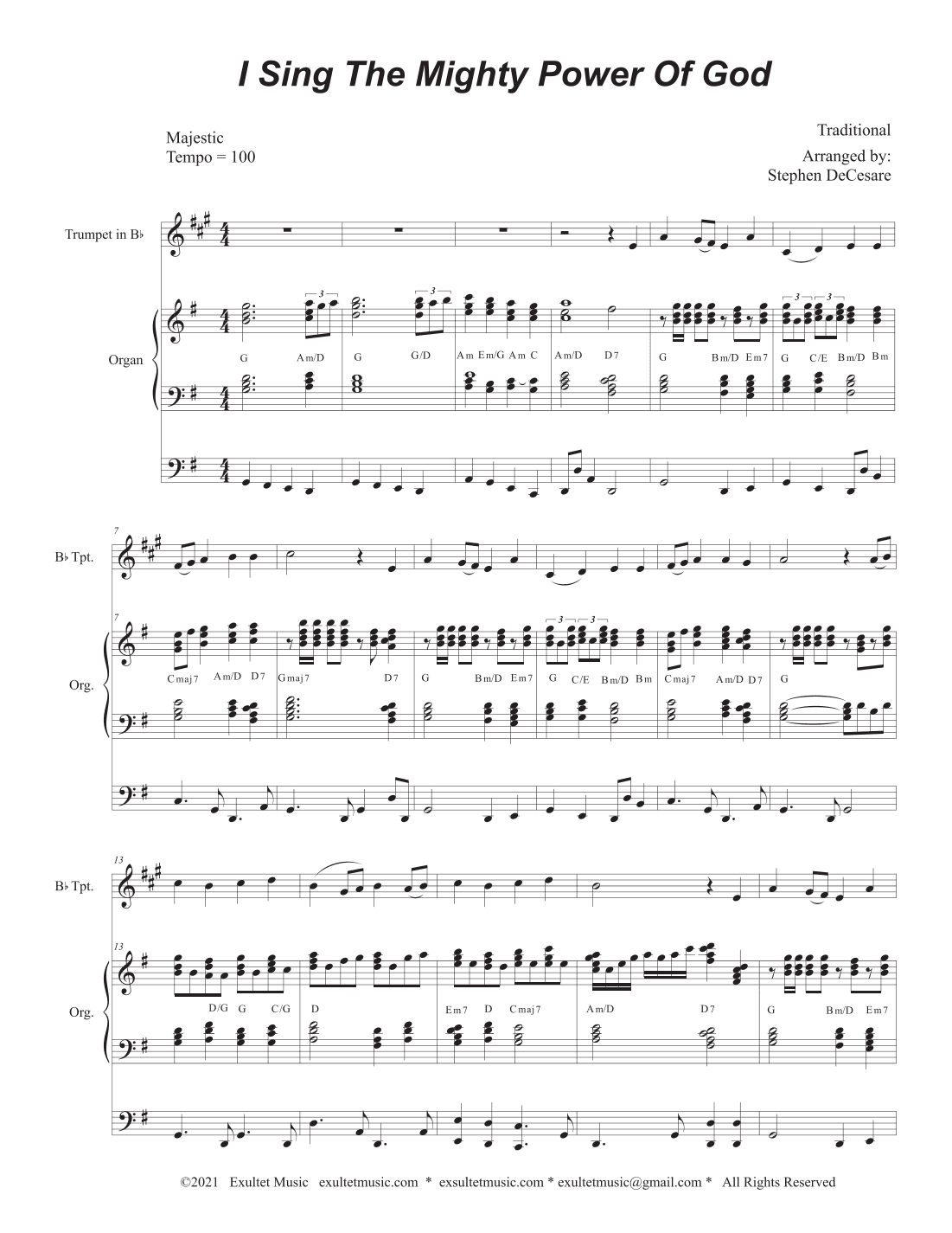 I Sing The Mighty Power Of God (Bb-Trumpet solo - Organ accompaniment) (arr. Stephen DeCesare)